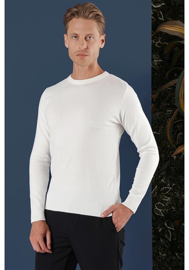 Tr 858 Slim Fit Ekru Klasik Triko Ekru