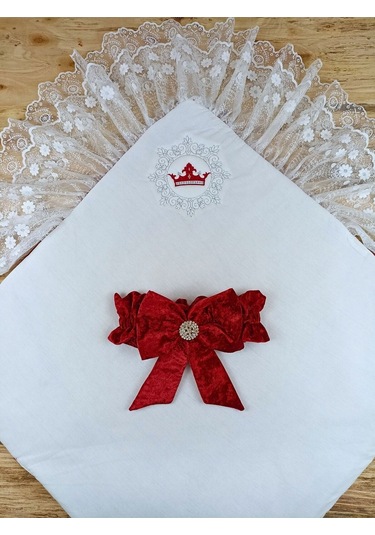 Dantelli Taçlı Bebek Kundağı Unisex Bebek Dış Kundak Battaniyesi Hastane Çıkışı Mevlütlük Kundak Bordo