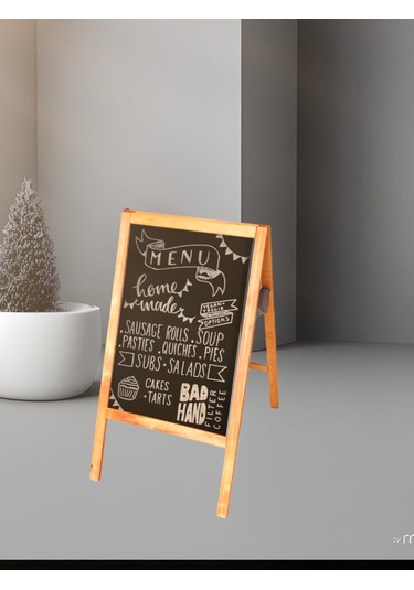 Menü Tahtası Ahşap Ayaklı Çift Taraflı Yazı Tahtası 95x50