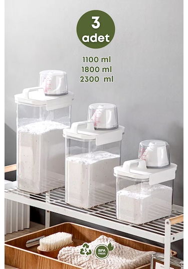 3 Lü Sızdırmaz Depolama Sıvı Toz Deterjan Saklama Kutusu-ölçekli