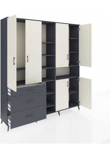 Hyperion Dolap 13 Raflı 3 Çekmeceli 6 Kapaklı 220x44x243 Antrasit-aytaşı/antrasit Aytası/antrasıt