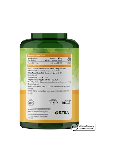 Nature's Supreme Vitamin E 400 IU 60 Kapsül