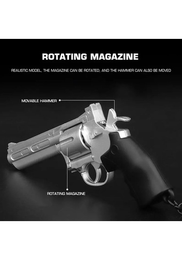 Hangfox Askeri Koleksiyonluk Geri Çekilebilir Fişekli Döner Mühürlü Silah Modeli Anahtar Zinciri - Abs Malzeme, Gerçekçi Tasarım Siyah