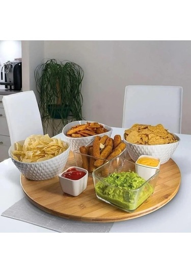 Busstier Bambu 360 Dönen Lüx Servis Ve Sunum Tabağı 30 Cm Pizza Ve Meze Tabağı Bambu