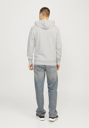 Jack & Jones Erkek Kapüsonlu Gögüs Logo Baskili Sweatshirt - Alvis 12256848 White Melange Gri