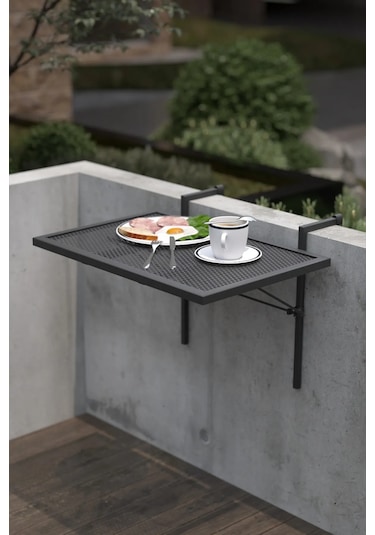 Retodesign Metal Katlanır Balkon Masası -askılı Katlanır Masa 500 Siyah