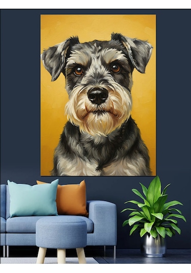 Sevimli Schnauzer Köpek Portresi Dekoratif Kanvas - Mdf Ahşap Tablo