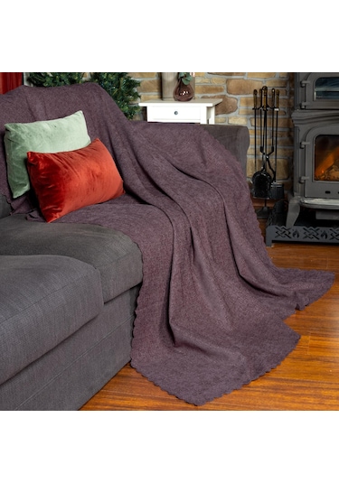 Jakarlı Şönil Koltuk Örtüsü Kanepe Örtüsü Koltuk Şalı 110x175 2 Ad. Kaymaz Gül Kurusu Gül Kurusu