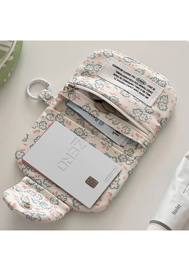 Elmpaly Pembe Fiyonk Çiçekli Zarif Papatya Kartlık Cüzdan Hafif Katlanır