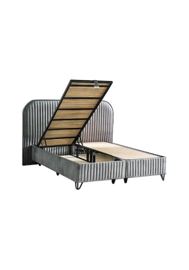 Line Visco Lüks Yatak Baza Ve Başlık Seti 200x200 Cm Çift Kişilik Yatak Baza Başlık Takımı Koyu Gri