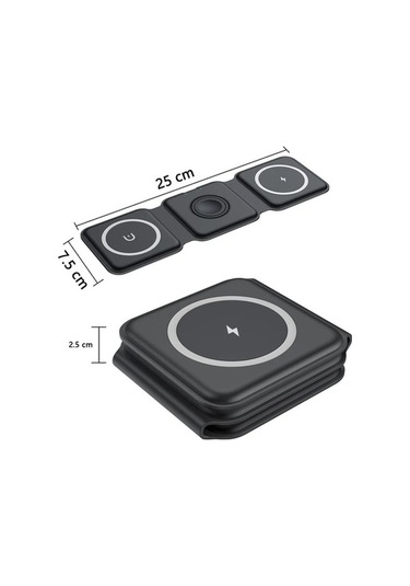 Fastbuy 3üçlü Katlanır Kablosuz Şarj Cihazı - 15w Hızlı Şarj, Usb-c, Manyetik Kulaklık Ve Saat Şarj İçin