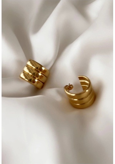 Çelik Gold Üçlü Görünümlü Halka Küpe Çok Renkli