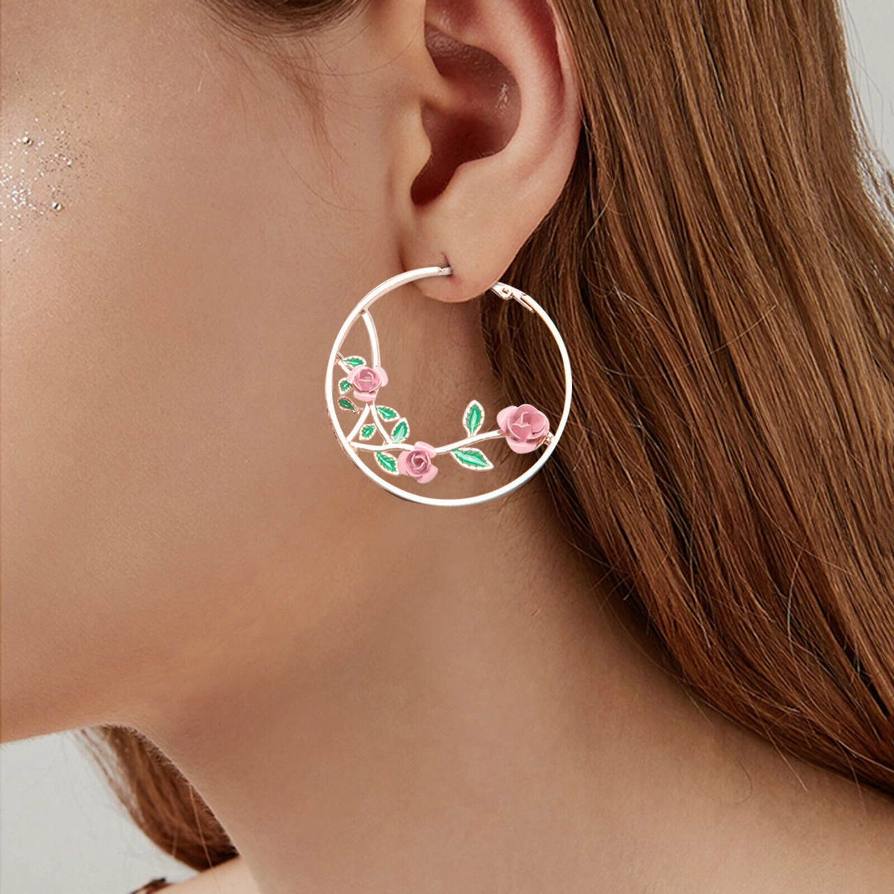 Lemestar Kadınlar İçin Retro Çiçek Desenli Ayna Küpe, Renkli Gül Desenli, Partiler Ve Nikahlar İçin, Allyum Malzeme, 6x5cm, Yüksek Kalite Gold