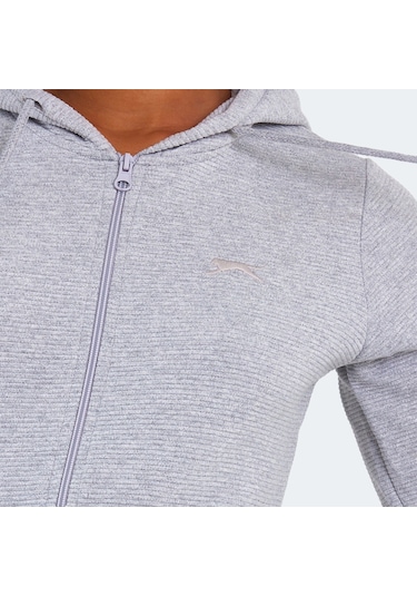 Slazenger PEMA I Kadın Fermuarlı Kapüşonlu Cepli Gri Sweatshirt