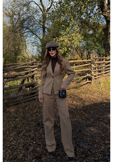 Camel Tek Düğmeli Ceket Pantolon Takım - 9480 Camel