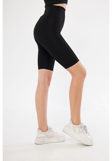 Lesa Wear Yüksek Bel Likralı Toparlayıcı Kısa Şort Tayt Siyah