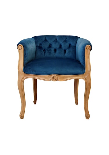 Hanelmobilya Hanel Mobilya Elizabeth Kapitoneli Tekli Koltuk Mavi Kadife Kumaş