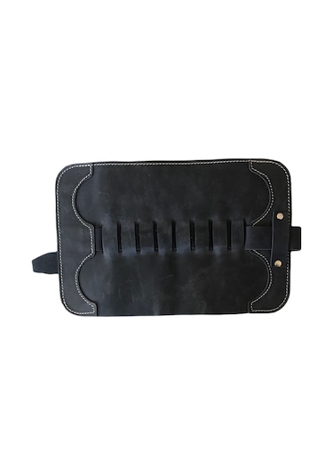 Özel Tasarım - Crazyhorse Deri Rulo Kalemlik - 8 gözlü - Lacivert