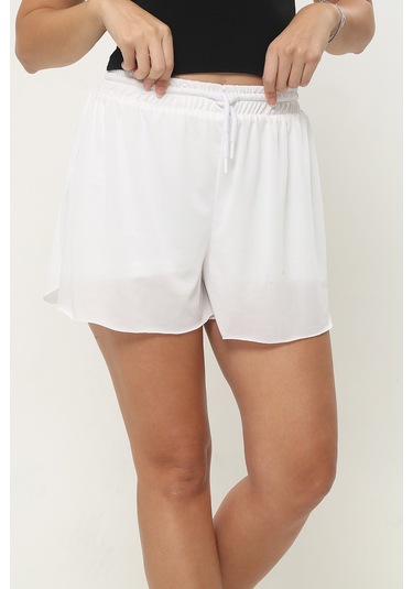 Kadın Beyaz Kumaş Bol Kesim Spor Şort Beyaz