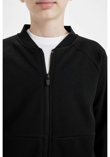 DeFacto Erkek Çocuk Kolej Yaka Fermuarlı Çift Cepli Mevsimlik Hafif Bomber Hırka D0993A824AUBK81