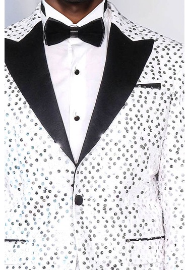 Pul Desenli Beyaz Damatlık Ceket - Wessi White