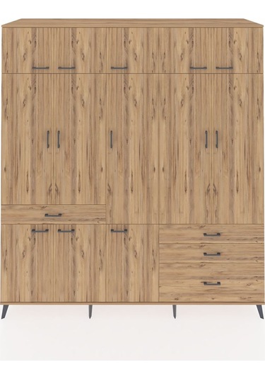 Kronos Dolap 8 Raflı 4 Çekmeceli 3 Askılı 220x59x243 Çam-çam/çam Atlas Çam/atlas Çam
