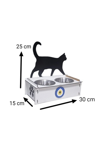Ahşap Mama Kabı Kedileriniz Için El Yapımı Figürlü