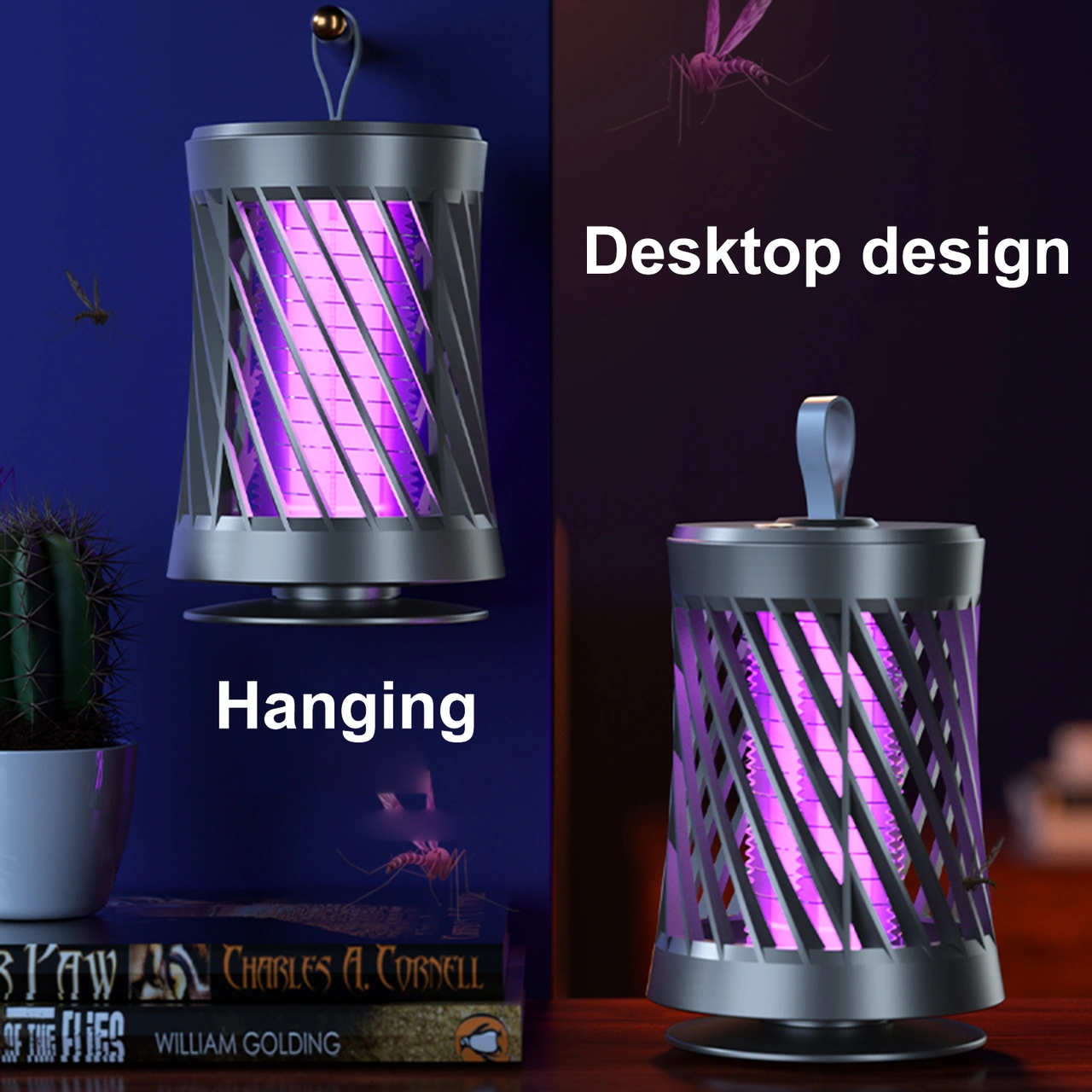 Moveevo Ev İçi Elektrikli Mus Musluk - 365nm Mor Işık Ve Solunum İkrası - Fiziksel Öldürme - Isınma Lambası Fonksiyonu - Usb Şarjlı Dahili Pil - Gri