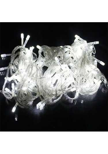 8 Fonksiyonlu 100 Ledli 10 M Fişli Led Dekor Lambası Beyaz Renk Dekoratif Yılbaşı Ağacı Işığı