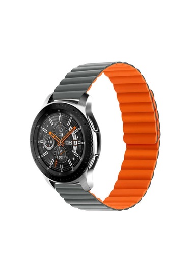 Huawei Ile Uyumlu Honor Magic 2 46mm Krd-52 Slikon Mıknatıslı Kordon Gri-kırmızı