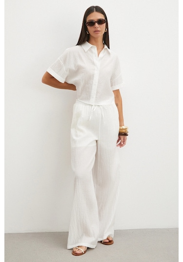 Uterpe Linen-look Beyaz Pantolon