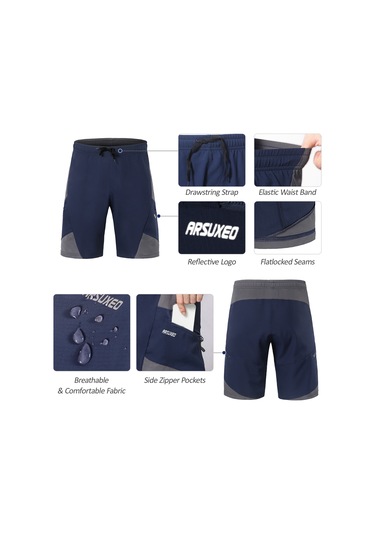 Arsuxeo 2 In 1 Cepli Yastıklı Bisiklet Şortu Erkekler Bisiklet Xl Mavi