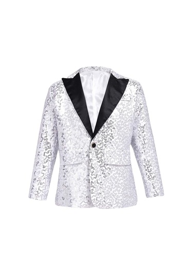 Bordo Çocuk Erkek Köpüklü Payetler Blazer Ceket Düğün Akşam Parti Dans Bir Düğme Resmi Takım Elbise Bordo