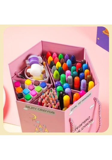 Ikkb Yeni Altıgen Kutu 114 Adet Güzel Hediye Kutusu Boyama Renkli Çubuk Çocuk Suluboya Kalem Seti Gökkuşağı Pegasus Desen