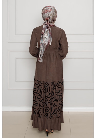 Eteği Desenli Karin Elbise-kahverengi-4271-kahverengi Kahverengi