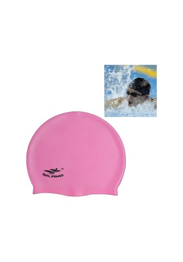 Yetişkin Düz Renk Su Geçirmez Silikon Yüzme Bonesi Pembe