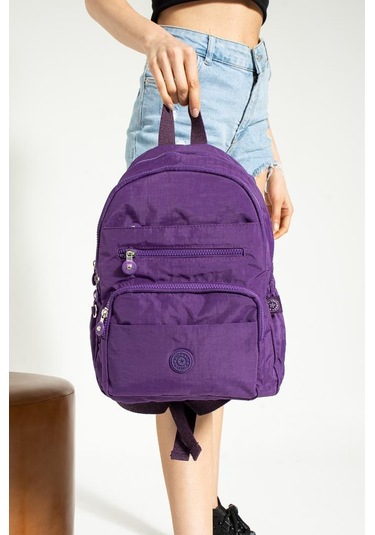 Klinkır Kadın Sırt Çantası Hafif Su İtici Kumaş Günlük Kullanım İçin İdeal 37 27 Cm Anne Bebek Çanta Mor