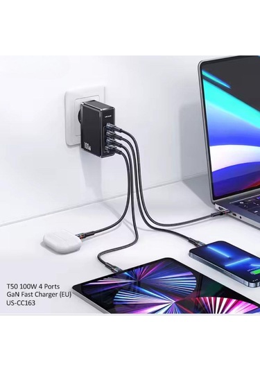 Fc24 100w Gan Hızlı Şarj Adaptörü 3xusb-c 1xusb-a Girişli Pd Destekli Çoklu Şarj Cihazı-1392