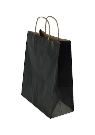 Burgu Saplı Siyah Kağıt Çanta 25x12x31 Cm 25 Li