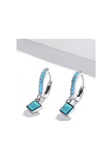 Moveevo 925 Gümüş Turkuaz Küpe, Klasik Kule Desenli, Saçma Dokunur, Hediye Kutulu, Vintage Stili Diğer