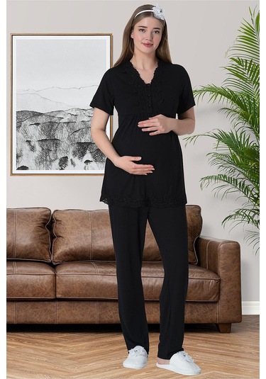 Mecit Pijama Mecit 6008 Siyah Hamile Lohusa Pijama Takımı