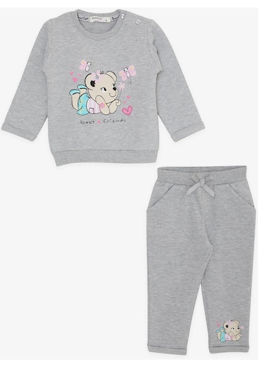 Breeze Kız Bebek Eşofman Takımı Sevimli Hayvancık Dostlar 4 Ay-1.5 Yaş, Açık Gri Melanj-açık Gri Melanj Açık Gri Melanj