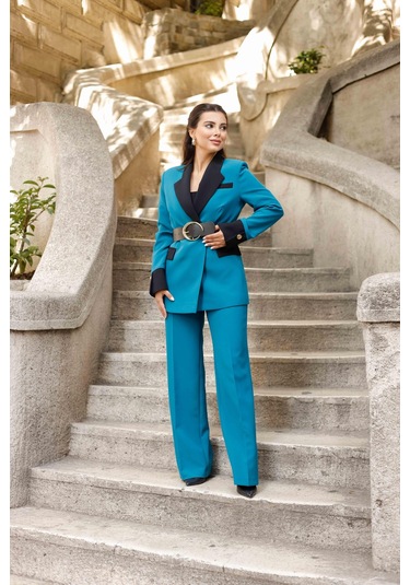 Gold Kemerli Garnili Kruvaze Takım Petrol Petrol