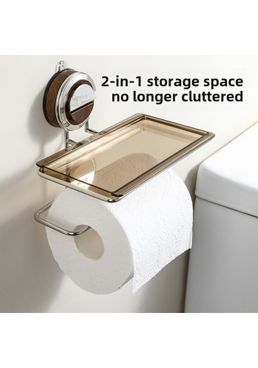 Yunboo Banyo Tuvalet Kağıdı Rafı - Delme Yok Şekerleme Montajlı, Hafif Lüks Tasarım, Çok Amaçlı Depolama, Ahşap Rengi Diğer