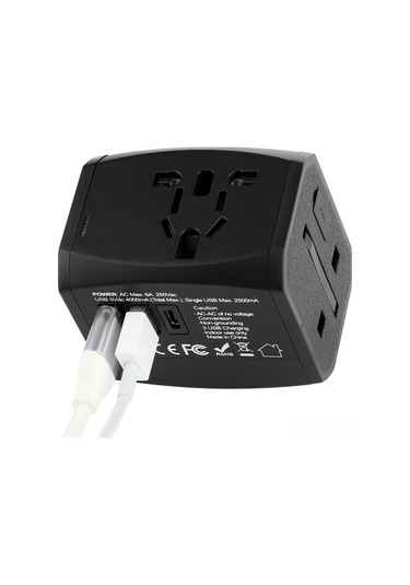 Sandwich Siyah Seyahat Evrensel Adaptörü - 2usb + Type-c Çevirici, Taşınabilir, 100-250v, 6a, 1200w Güçlü Performanslı Seyahat