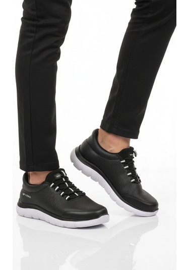 Siyah Beyaz Bilekten Lastikli Erkek Spor Ayakkabı Flexible Pu M Siyah - Beyaz
