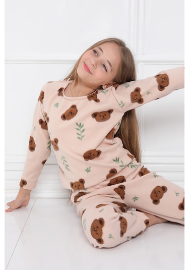 Fames Pijama Kişlik Çocuk Polar Pijama Takim KREM