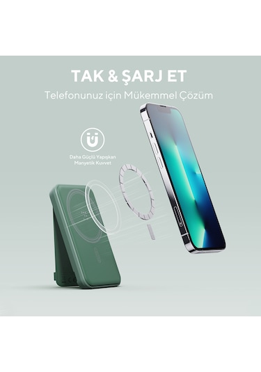 Voltme Yeşil Magpak 5000mah Magsafe Kablosuz Powerbank- 22.5w Yeşil