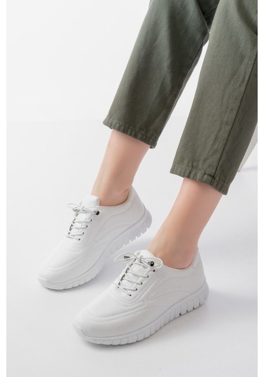 Aska Shoes K-504 Bağcıklı Desenli Günlük Spor Ayakkabı Beyaz