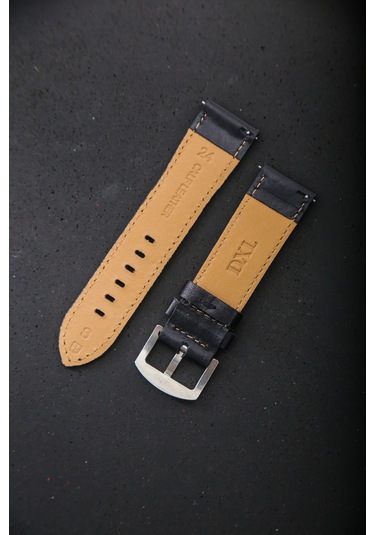 Hakiki Deri 24mm Akıllı Pimli Saat Kordonu Siyah